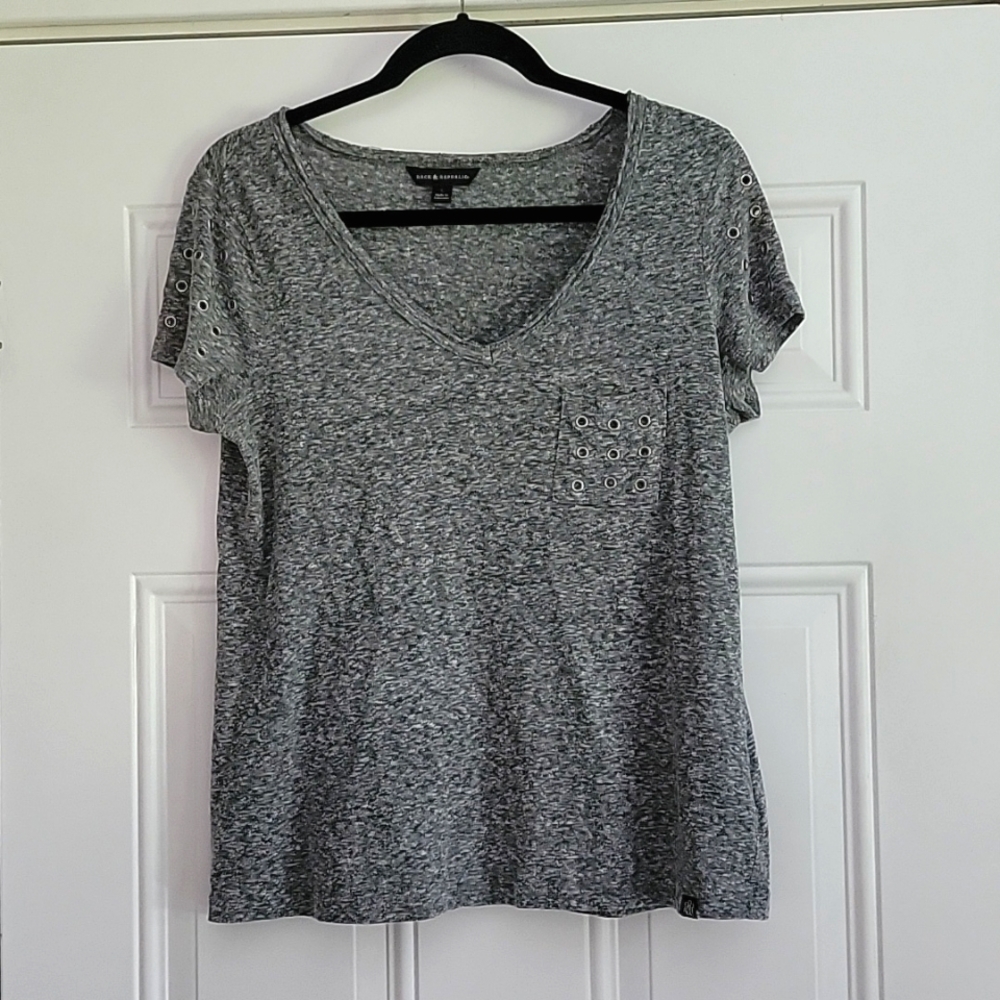 2/$8 Metal Eyelet Accent Heather Gray Shirt